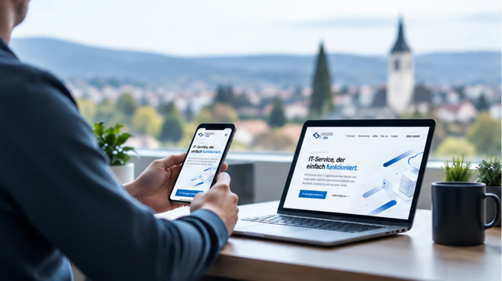 Mobiles Arbeiten mit Laptop und Smartphone