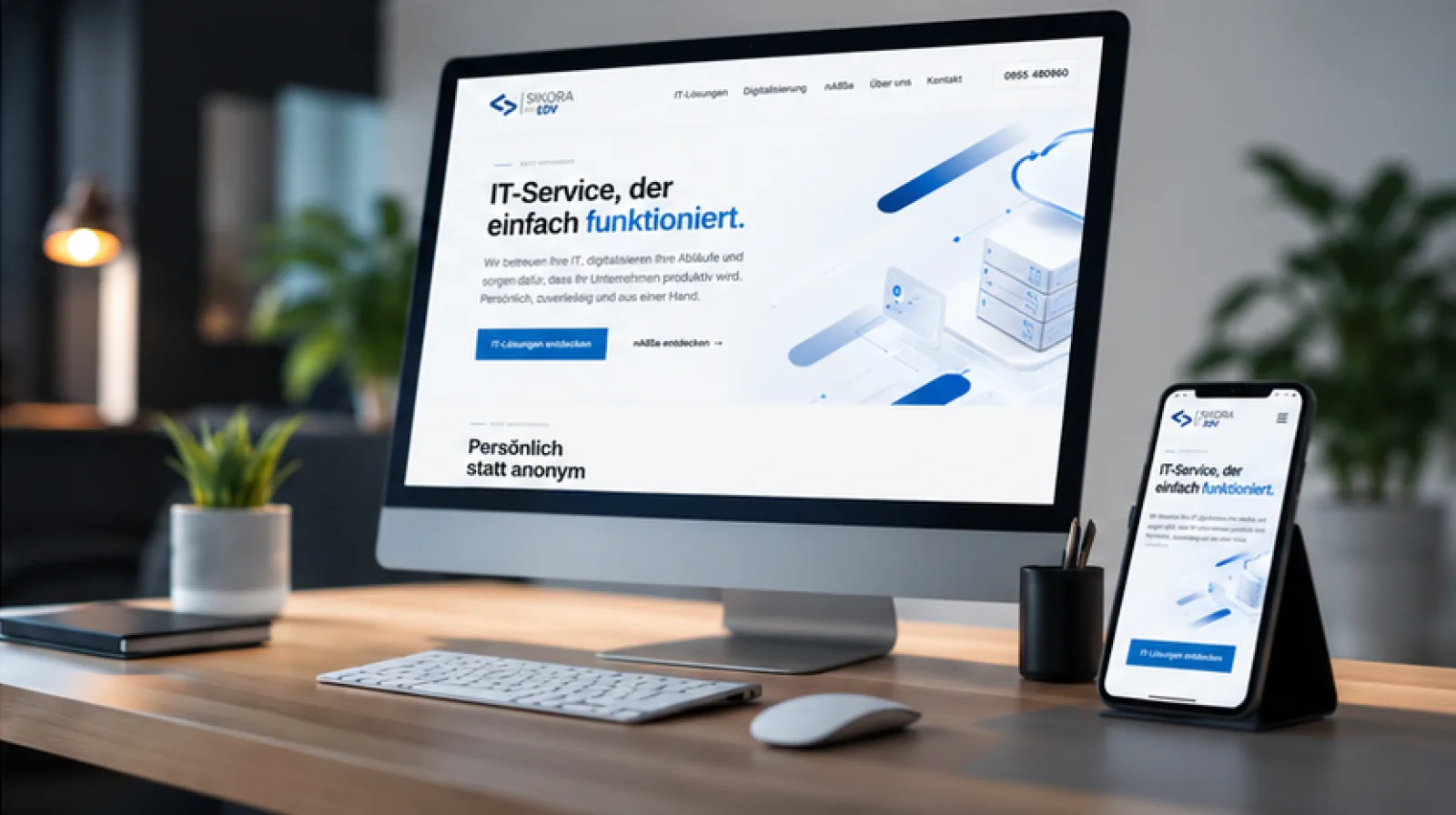 Website von Sikora EDV auf Bildschirm und Smartphone