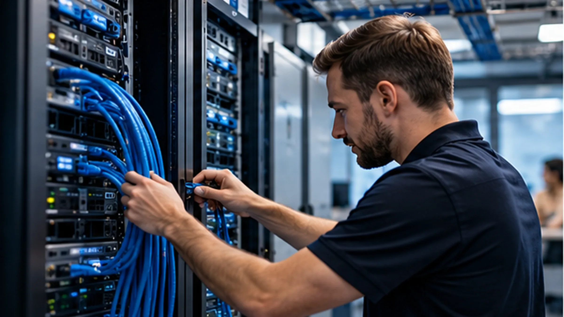 Techniker bei Arbeiten an der Netzwerkinfrastruktur