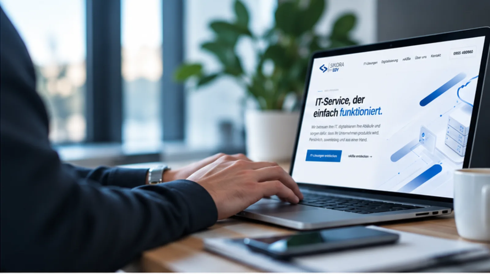 Arbeit am Laptop während der laufenden IT-Betreuung