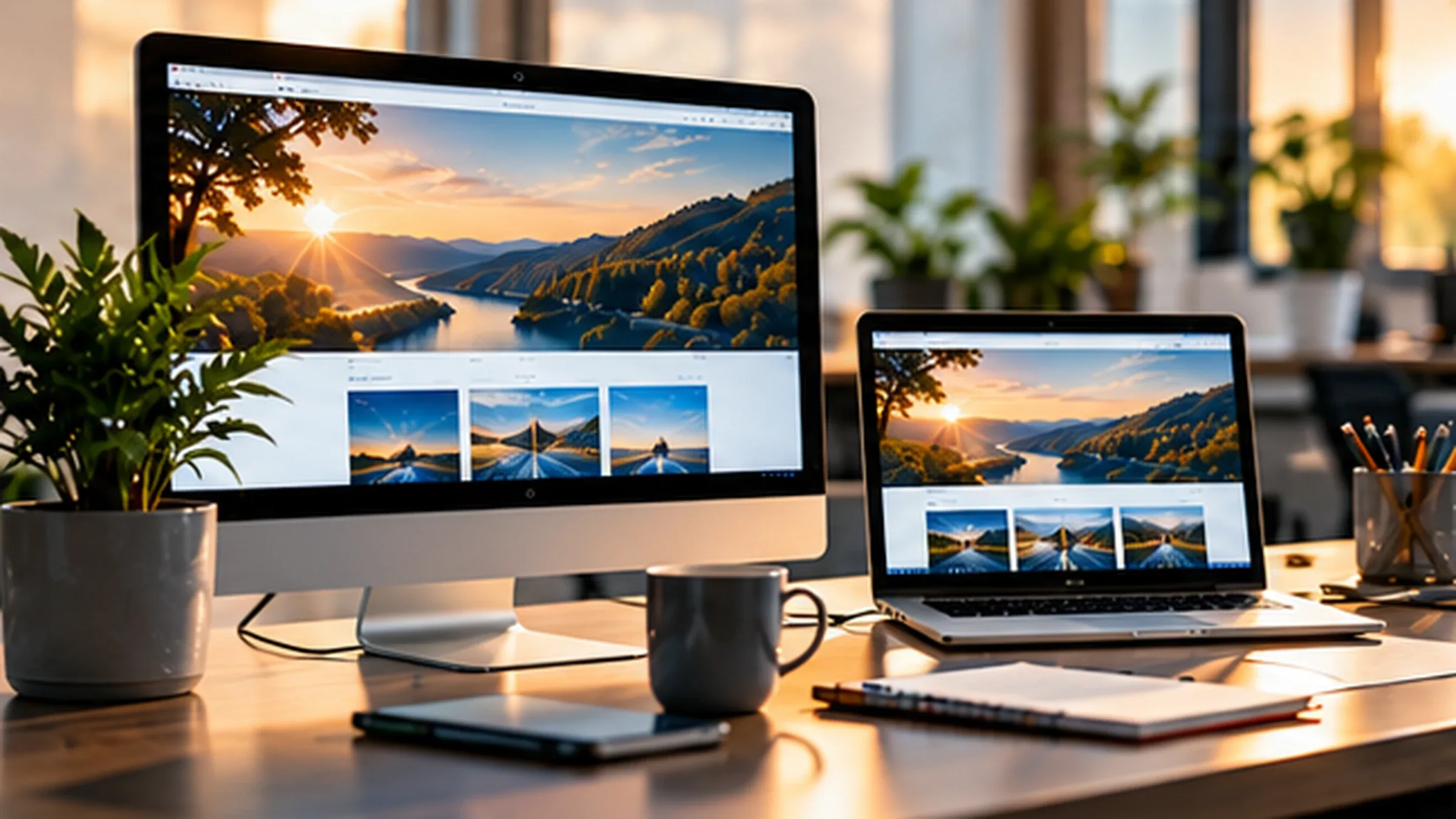 Website-Entwurf auf Monitor und Laptop